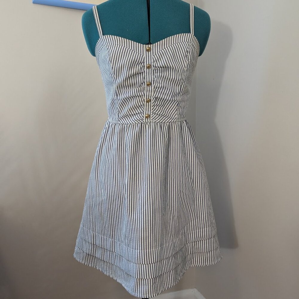 Grey Striped Linen-Look Summer Dress
